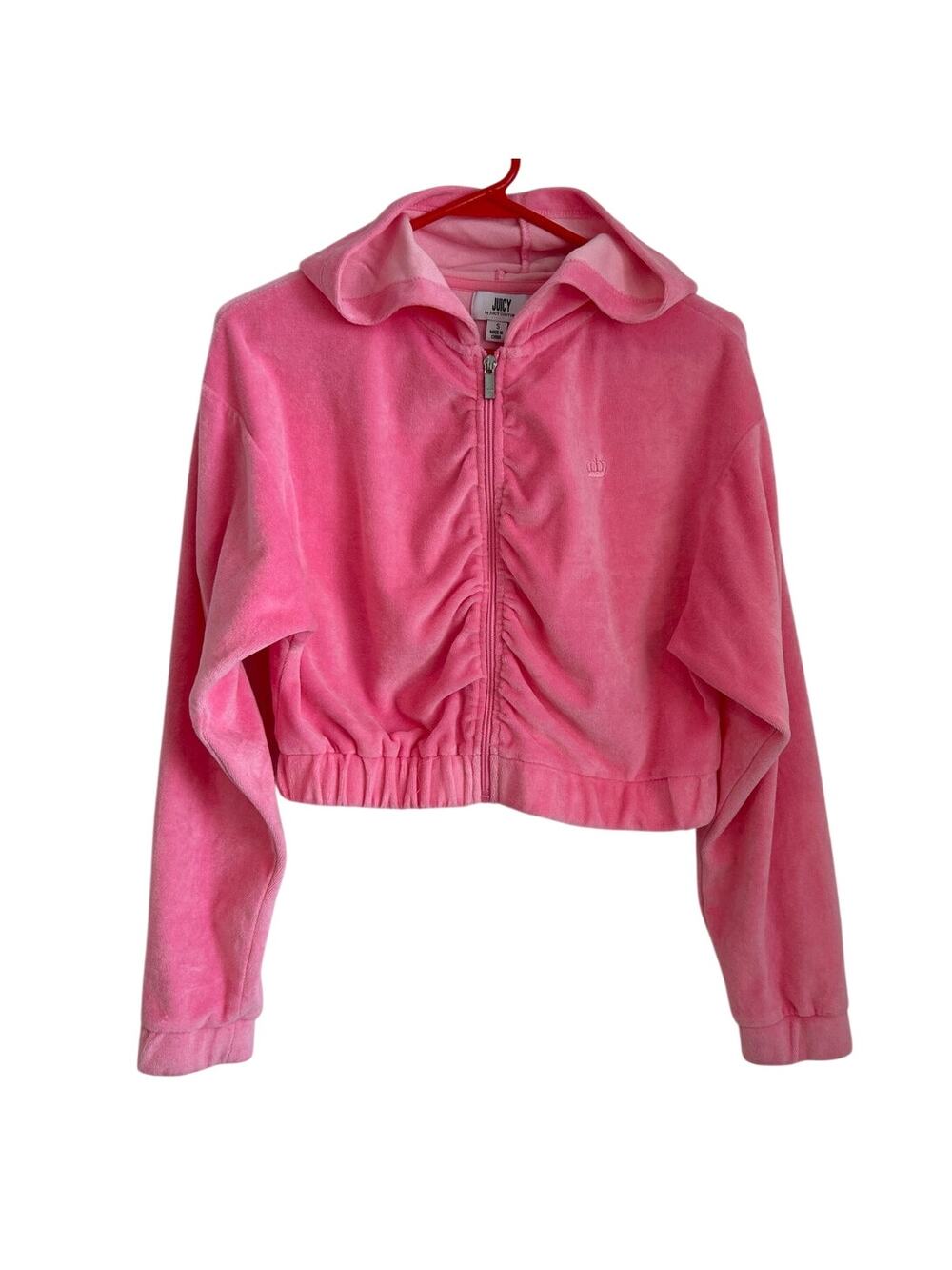 Juicy by Juicy Couture Pink Velour Full Zip Hoodie Jacket, Small **WITH FLAW**